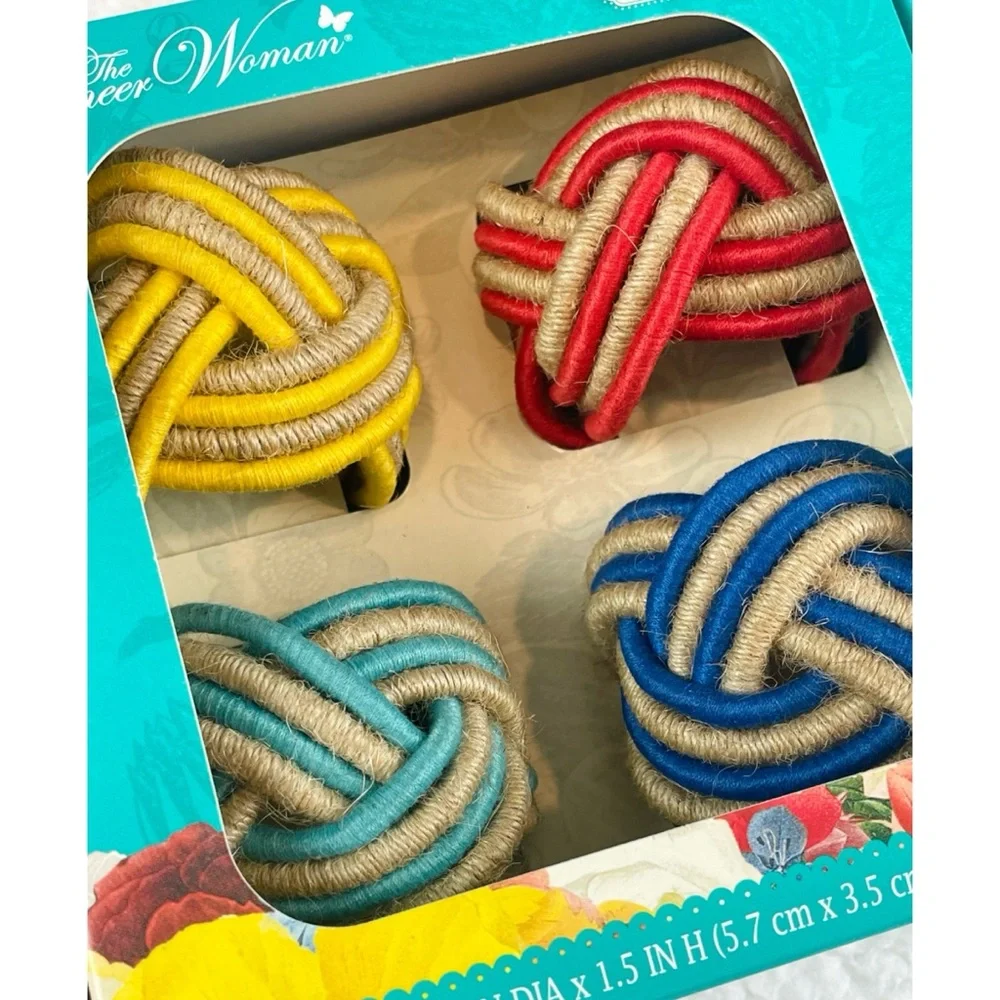 (NIB) THE PIONEER WOMAN • Multicolored Woven Napkin Ring Set - Picture 2 of 10